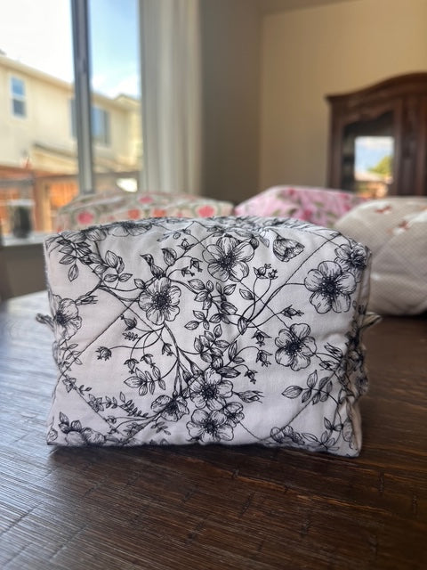 The Black Floral Quilted Makeup Bag
