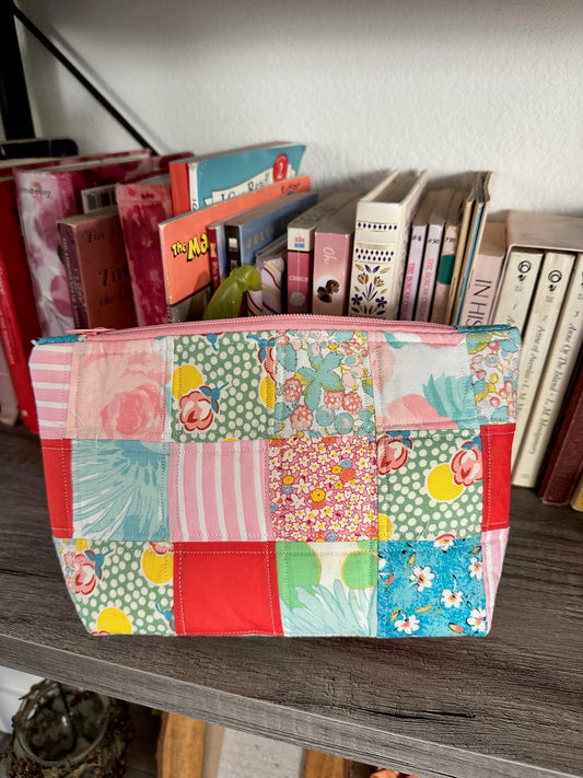 Vintage Quilted Zipper Pouch Medium